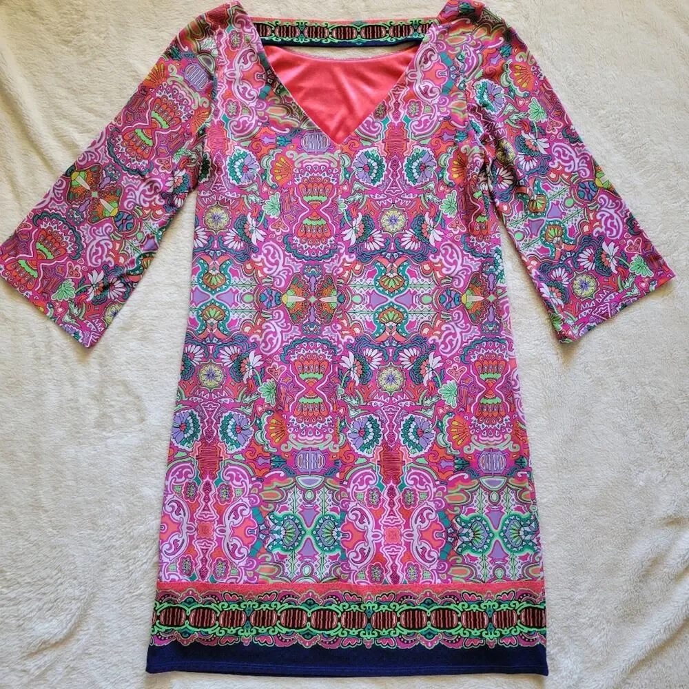 LAUNDRY by SHELLI SEGAL Multi-Color Vibrant Pattern Floral Pull On Dress *sz S*